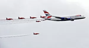 RAF Collection: Red Arrows Accompanying British Airways A380