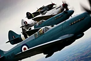 Spitfire Collection: Spitfires and Hurricanes Flying in Formation Over Lincolnshire