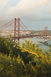 Travel and Culture Collection: 25 de Abril Bridge crossing the Tagus River, Lisbon, Estremadura, Portugal
