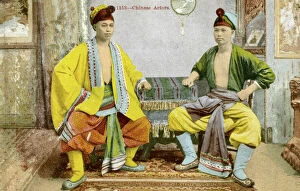 Travel and Culture Poster Print Collection: Archival colour postcard of two actors in colourful Asian costumes, China, circa 1910