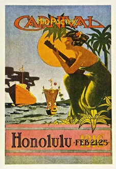 Travel and Culture Fine Art Print Collection: Carnival Postcard, Honolulu, Hawaii, circa 1916