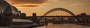 Zen Like Collection: Gateshead Millennium Bridge Over The River Tyne At Dusk; Gateshead, Tyne And Wear, England