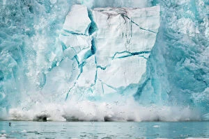 Spitsbergen Island Collection: Ice from the Monacobreen Glacier crashes into the sea