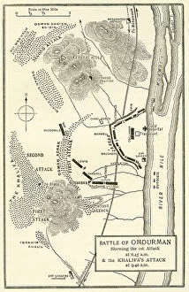 Khartoum Poster Print Collection: Map Of The Battle Of Omdurman, Khartoum, Sudan, 1898, Showing The 1st Attack At 6. 45 A. m