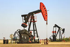 Oil Field Collection: Oil Well Pump Jacks At Bakken Oil Field Near Estevan; Saskatchewan, Canada
