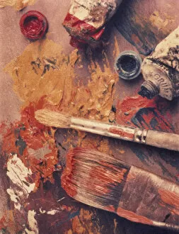 10001 20000 Collection: Paintbrushes and Paint on Palette