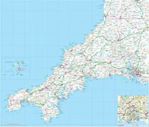 Penzance Collection: Cornwall County Road Map