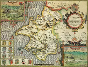 Pembrokeshire Collection: Pembrokeshire Historical John Speed 1610 Map