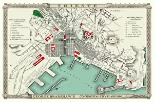Maps Canvas Print Collection: George Bradshaws Plan of Trieste, Italy 1896