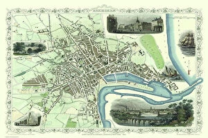 Rivers Canvas Print Collection: Old Map of Aberdeen 1851 by John Tallis
