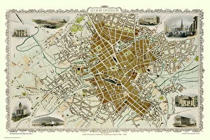 Royalty Collection: Old Map of Birmingham 1851 by John Tallis