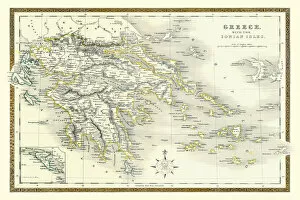 Maps Fine Art Print Collection: Old Map of Greece with the Ionian Isles 1852 by Henry George Collins