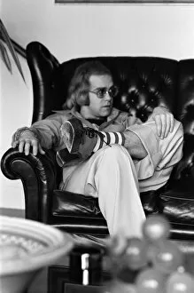 Elton John Photographic Print Collection: Elton John, singer, pictured at home in Virginia Water. 20th March 1973
