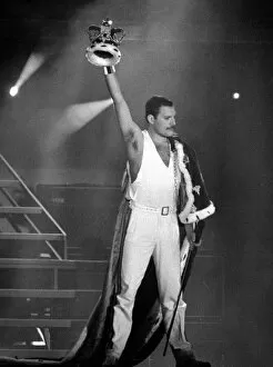 Crown Collection: Queen Rock Group - Freddie Mercury in concert at St James Park in Newcastle. 1986