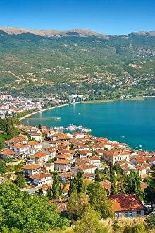 North Macedonia Pillow Collection: Aerial viev of Ohrid old town city, Macedonia