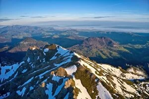 Aerial Views Canvas Print Collection: Aerial view over Ciucas Mountains, Ciucas Peak, Romania, Europe. Morning light at sunrise