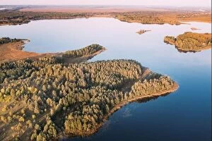 Braslau Collection: Braslaw District, Vitebsk Voblast, Belarus. Aerial View Of Ikazn Lake, Green Forest Landscape