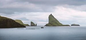 Sky Atlantic Collection: Dramatic panoramical view on Drangarnir and Tindholmur sea stacks in Atlantic ocean, Faroe Islands