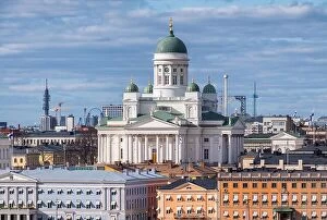 Aerial Views Canvas Print Collection: Helsinki, Finland - April 14 : Cathedral and other city buildings with central cityscape in