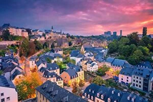 Cityscape paintings Poster Print Collection: Luxembourg City, Luxembourg. Aerial cityscape image of old town Luxembourg City skyline during