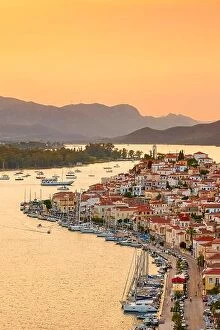 Sunset landscapes Photographic Print Collection: Poros Island at sunset time, Argolida, Peloponnese, Greece