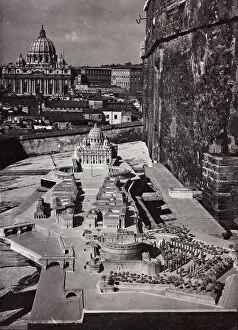 Donato Bramante Fine Art Print Collection: Model of St. Peter's Basilica and the square with Via della Conciliazione in Rome