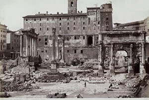Government Offices Collection: View of the Roman Forum with the arch of Septimus Severus and the temple of Saturn, Rome